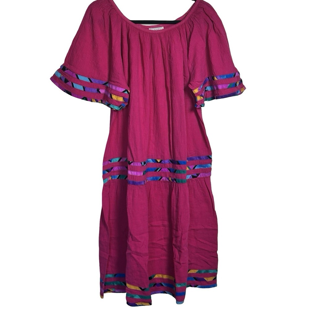 Appel‎ Vintage Midi Peasant Dress One Size Boho Festival Colorful Trim USA